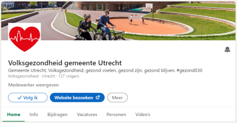 Screenshot van LinkedIn pagina Volksgezondheid gemeente Utrecht