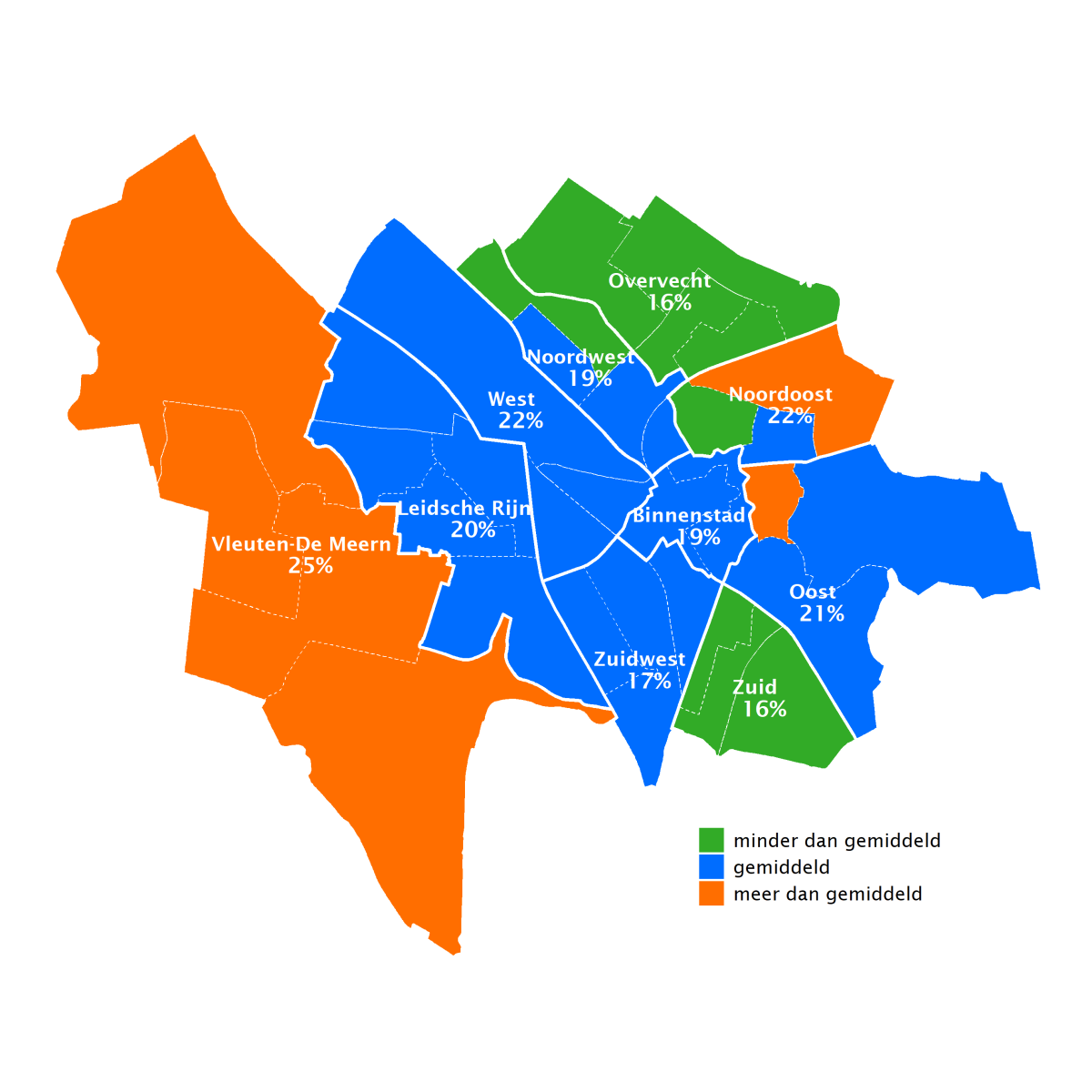 25% van de volwasseen in Vleuten-De Meern voelt zich zeer gezond. In de wijken Overvecht en Zuid is dit 16%.