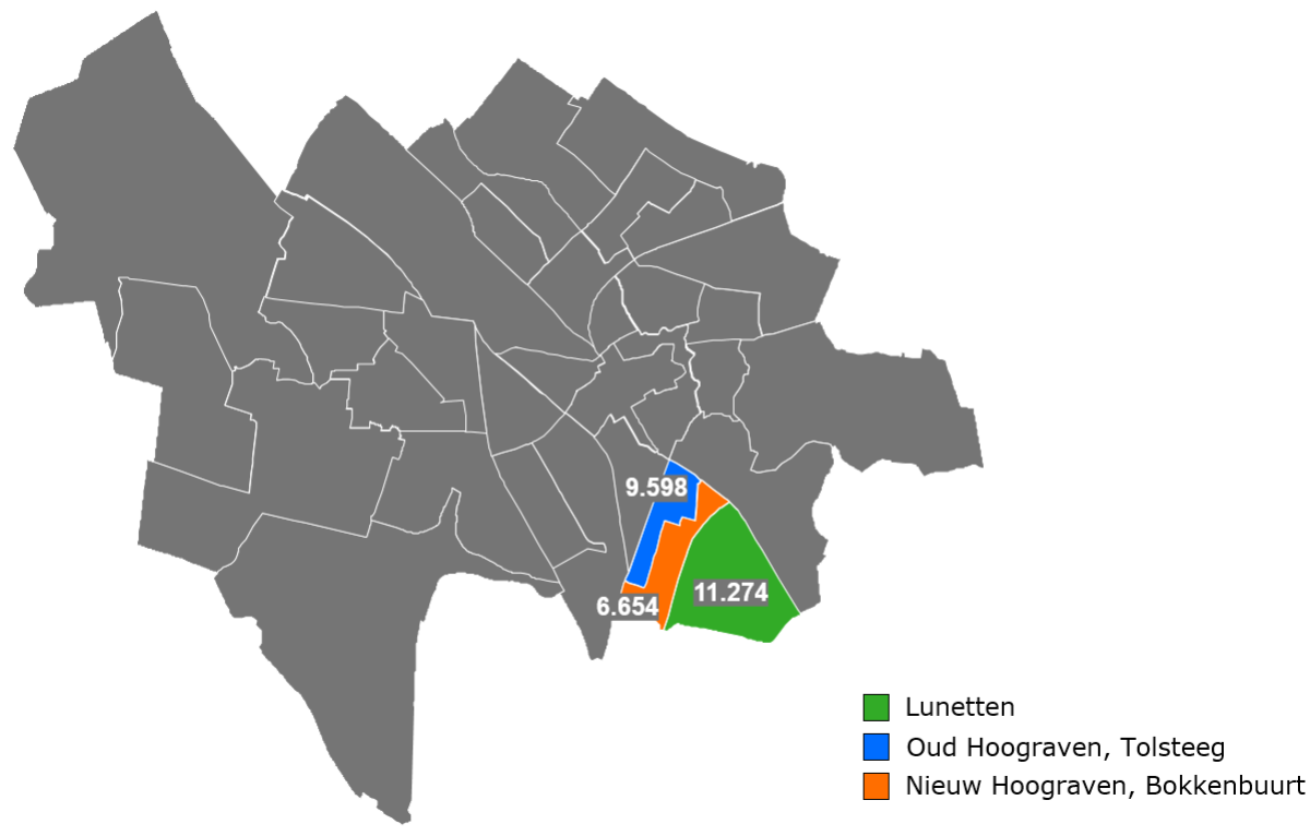 Wijk Zuid, bestaande uit subwijken Lunetten, Oud Hoograven, Tolsteeg en Nieuw Hoograven, Bokkenbuurt. 